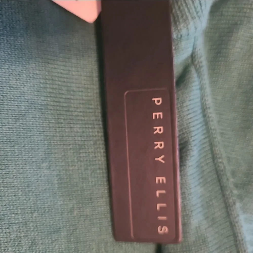 Perry Ellis Spruce Green v neck pullover er sweater sz M/M cotton poly blend
